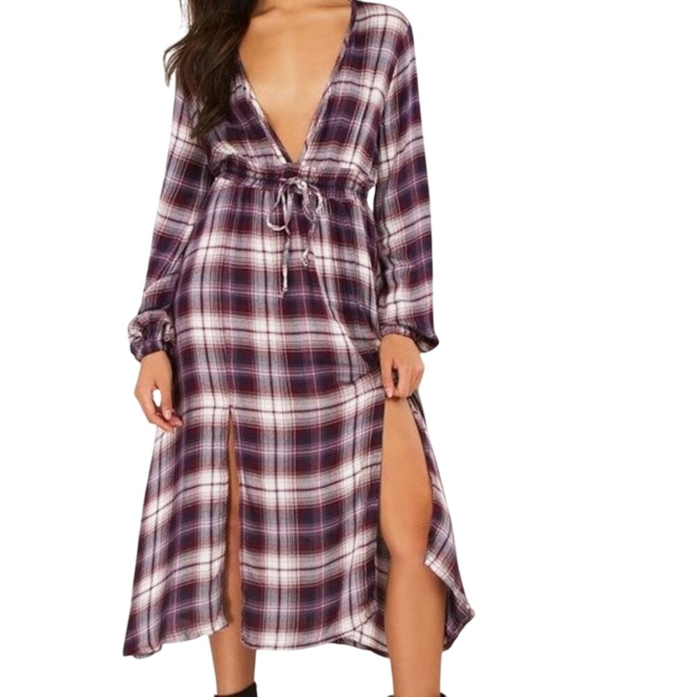 some days lovin Her Shirley Maxi Dress Women's Small Plaid Tie Waist Boho